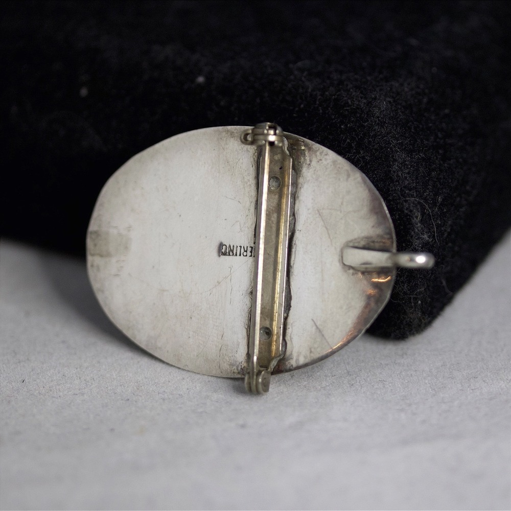 Native American Handmade Sterling Silver Turquoise Oval Brooch Pendant Pin - Picture 6 of 8